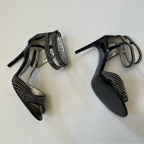 Black Rhinestone Embellished Open-toe Strappy Stiletto Heels - Picture 2 of 13